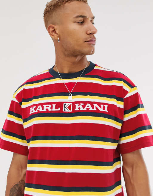 Karl Kani Retro Stripe t shirt with embroidered logo in red ASOS