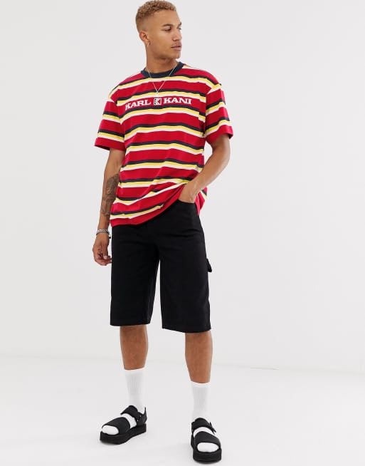 Karl Kani Retro Stripe t shirt with embroidered logo in red ASOS