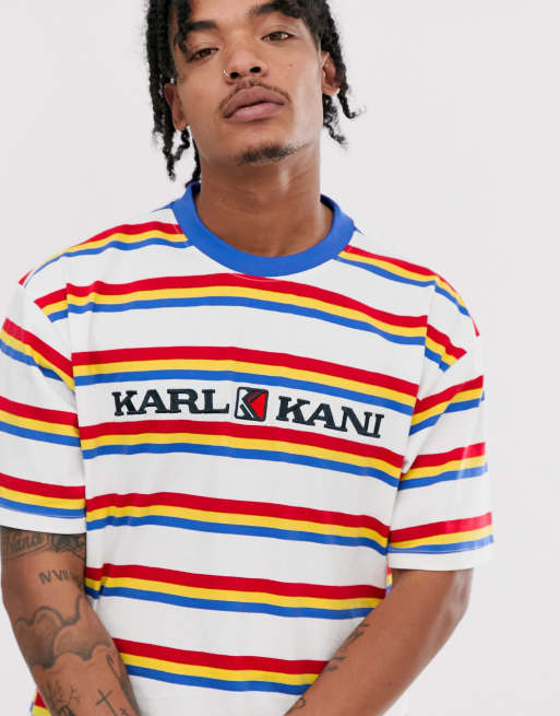 Karl Kani Retro Stripe t shirt with embroidered logo in white