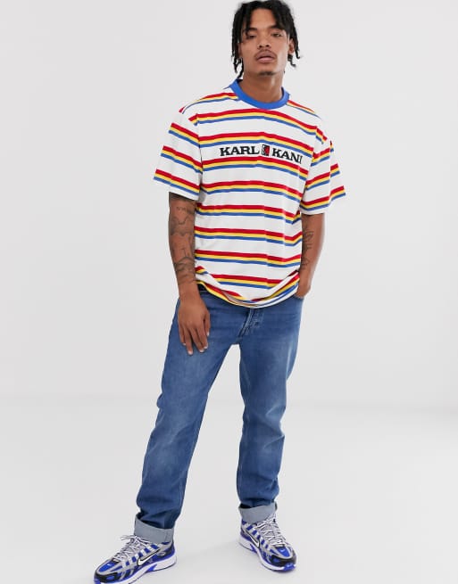 Karl Kani Retro Stripe t shirt with embroidered logo in white