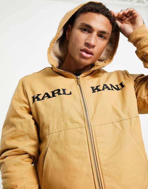 forum høj seksuel Karl Kani retro twill bomber jacket with hood in sand | ASOS