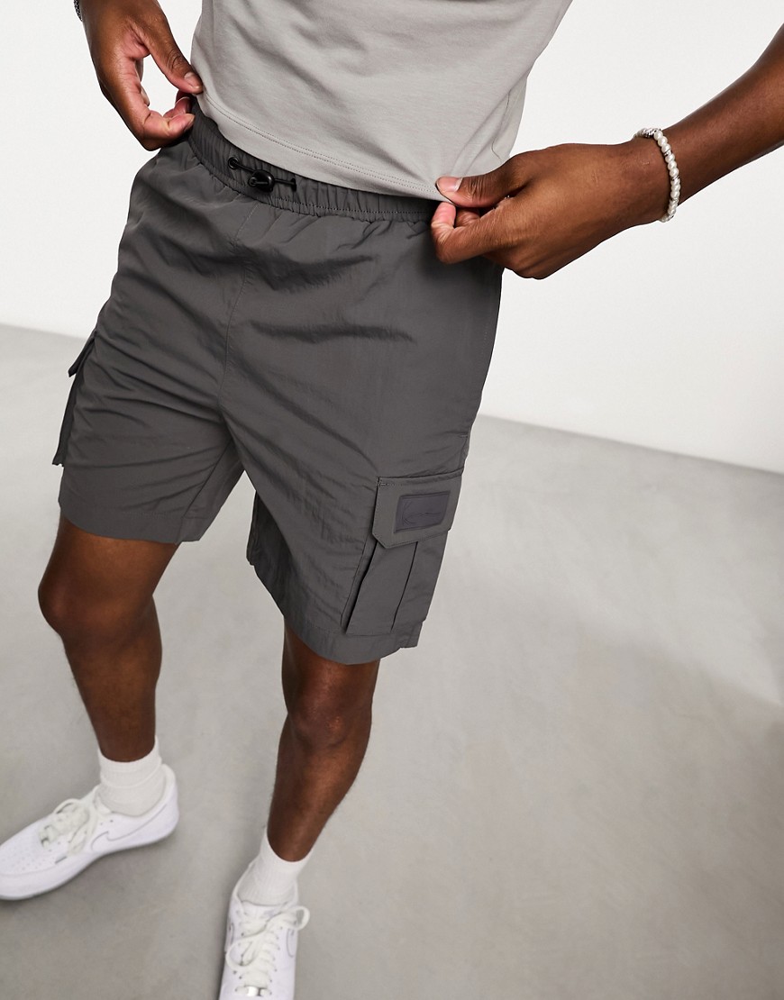 Karl Kani rubber signature cargo shorts in washed black-Grey