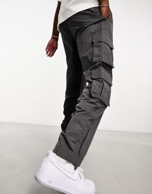 Karl Kani rubber signature cargo trousers in washed black-Grey