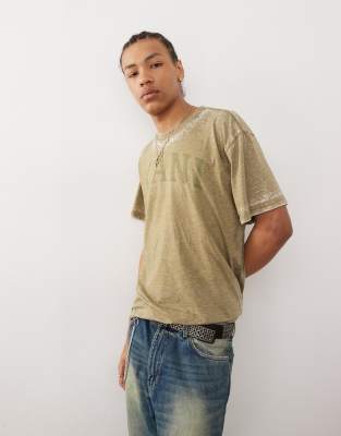 Karl Kani Karl Kani serif burnout t-shirt in olive green