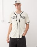 [Karl Kani] Karl Kani short sleeve button through baseball logo shirt in off white Chest 40-43 WHITE