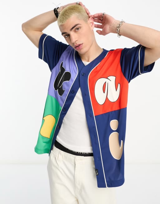 Karl Kani - Signature - Baseballshirt met kleurvlakken in marineblauw