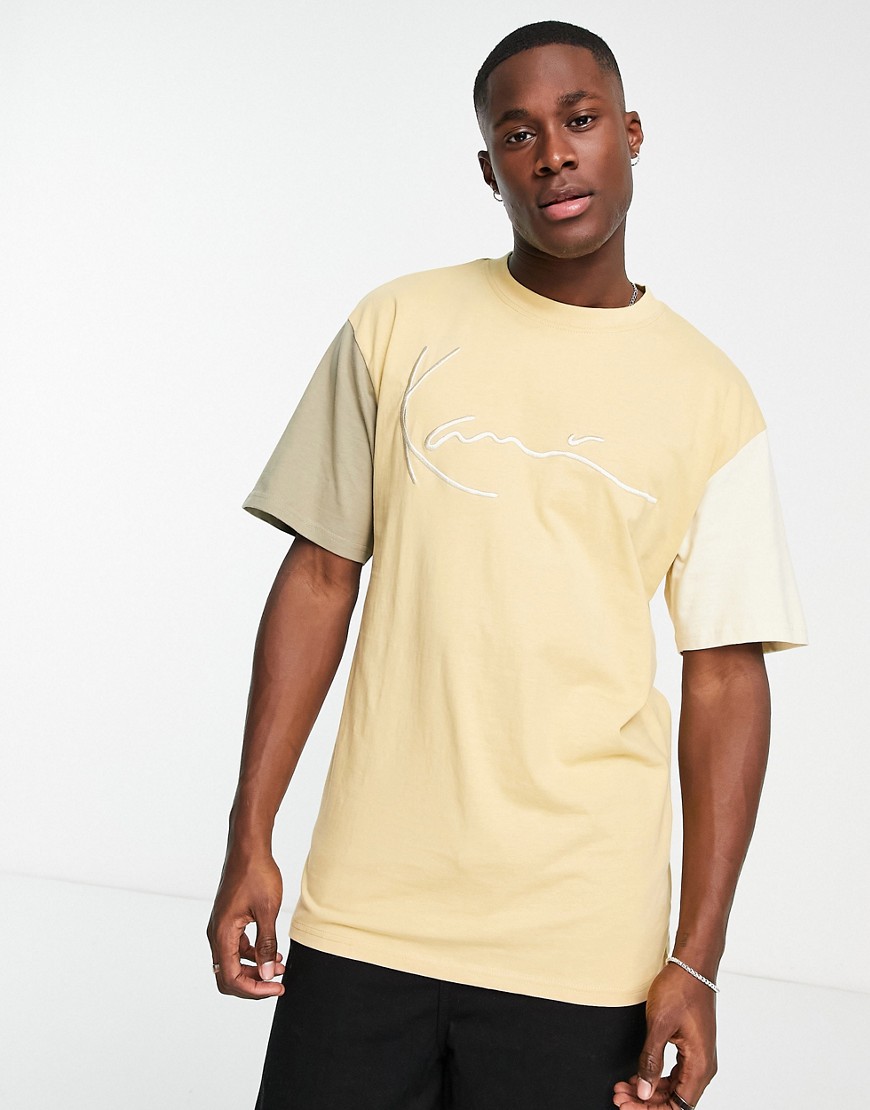 Karl Kani signature block t-shirt in brown and beige