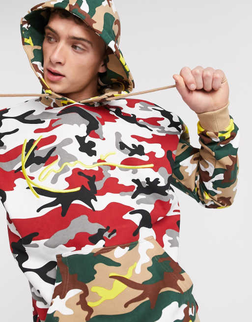 Karl Kani – Signature Camo – Czerwona bluza z kapturem z nadrukiem moro