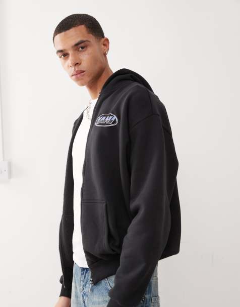 Karl Kani Signature chrome zip through logo hoodie with back print in black - view 1
