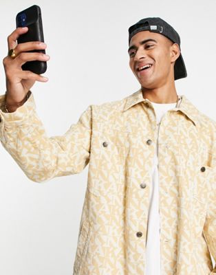 Karl Kani signature co-ord overshirt in sand with all over logo print