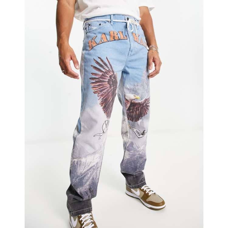 Karl Kani signature eagle printed jeans in multi