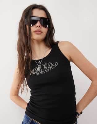 Karl Kani - Signature - Geripptes Tanktop in Schwarz mit Strassstein-Logo