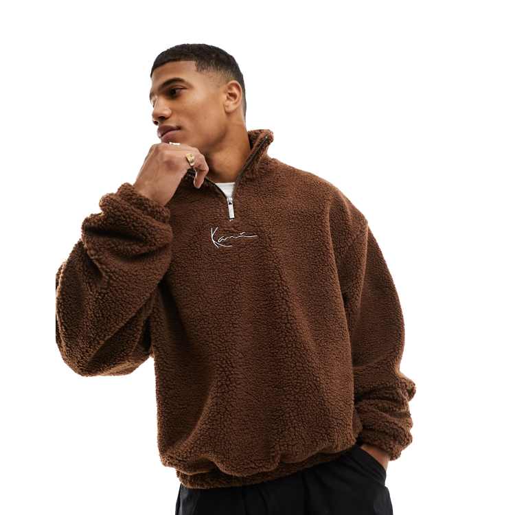 トップス 90s Karl Kani Half Zip Fleece 96 HIPHOP Karl Kani signature half zip sweatshirt in brown borg with