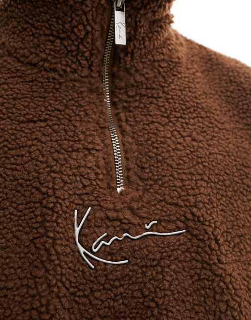 Karl Kani signature half zip sweatshirt in brown borg with