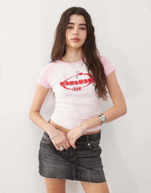 Karl Kani signature heart logo baby tee in white, 3 of 4