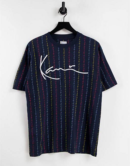 Karl Kani signature logo pinstripe t-shirt in navy