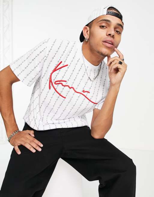 Karl Kani signature logo pinstripe t-shirt in white