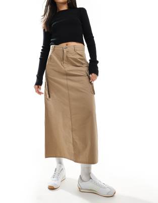 Karl Kani signature midi cargo skirt in dark beige-Neutral