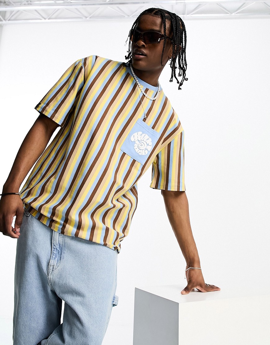 Karl Kani signature oversized t-shirt in yellow multi-coloured vertical stripes