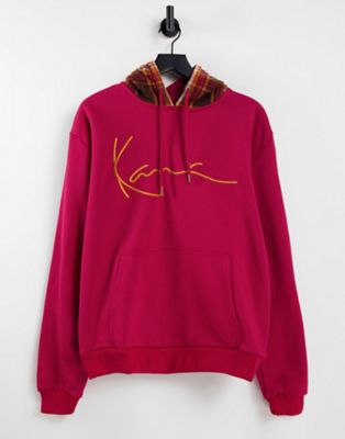 Karl Kani signature patch hoodie in burgundy with check hood
