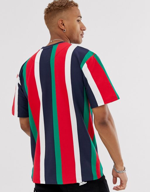 Karl Kani Signature Pinstripe t-shirt with embroidered logo in navy/red