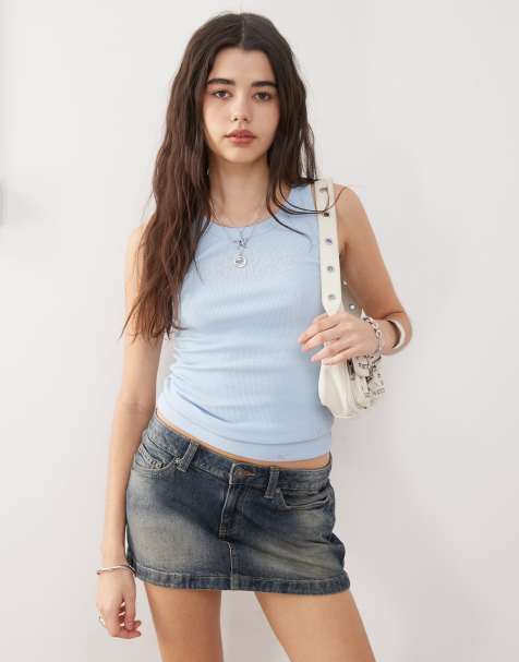 Karl Kani Signature rhinestone rib tank top in light blue - view 1