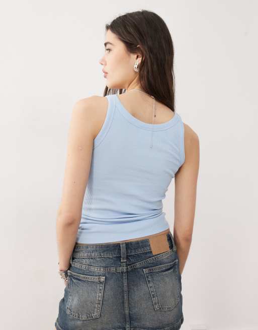 Karl Kani Signature rhinestone rib tank top in light blue, 4 of 4