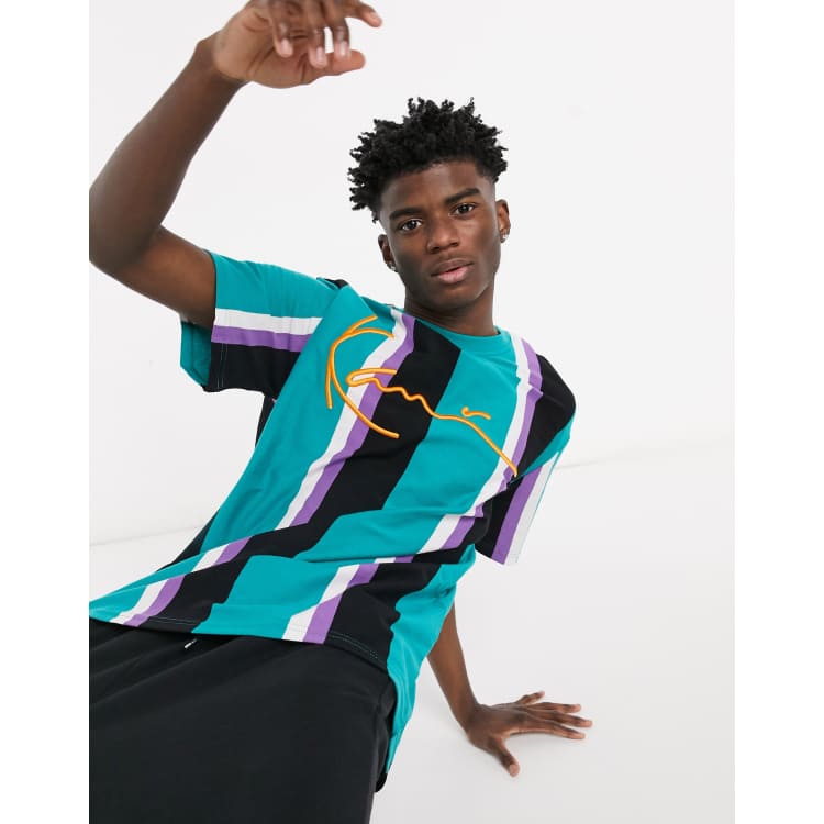 Karl Kani Signature striped T shirt in turquoise black