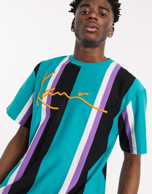 Lære udenad accelerator Outlaw Karl Kani Signature striped T-shirt in turquoise/black | ASOS