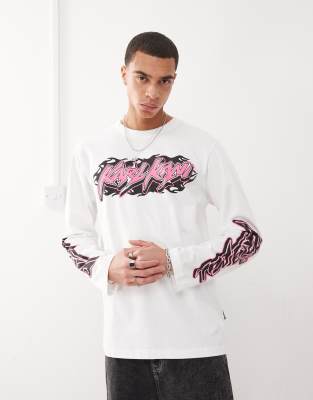 Karl Kani - Signature - T-shirt à manches longues avec logo caur - Blanc-rose