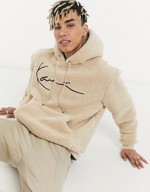 Karl Kani signature teddy fleece hoodie in beige
