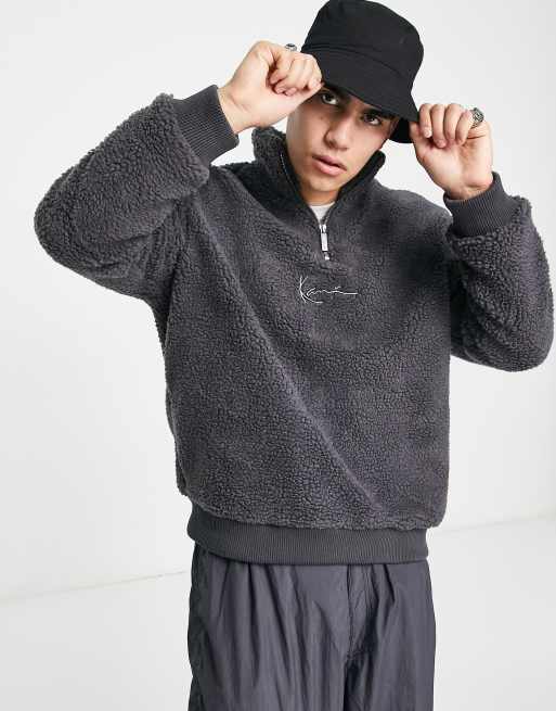 Karl Kani signature teddy half zip sweat in grey | ASOS