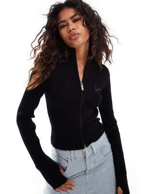 Karl Kani Karl Kani signature two zip cardigan jacket in black