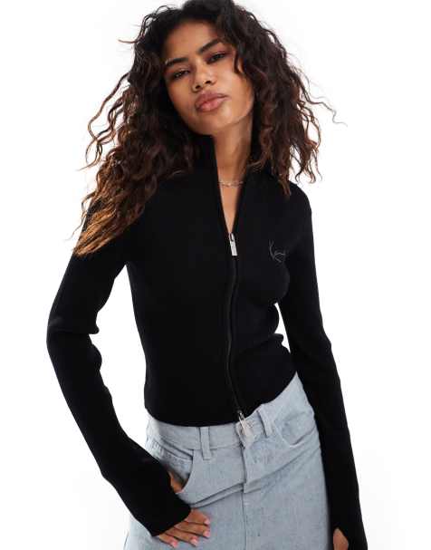 Karl Kani signature two zip cardigan jacket in black - view 1