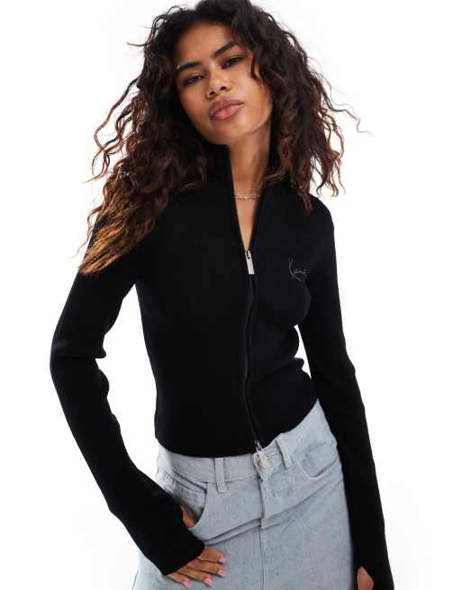Karl Kani signature two zip cardigan jacket in black