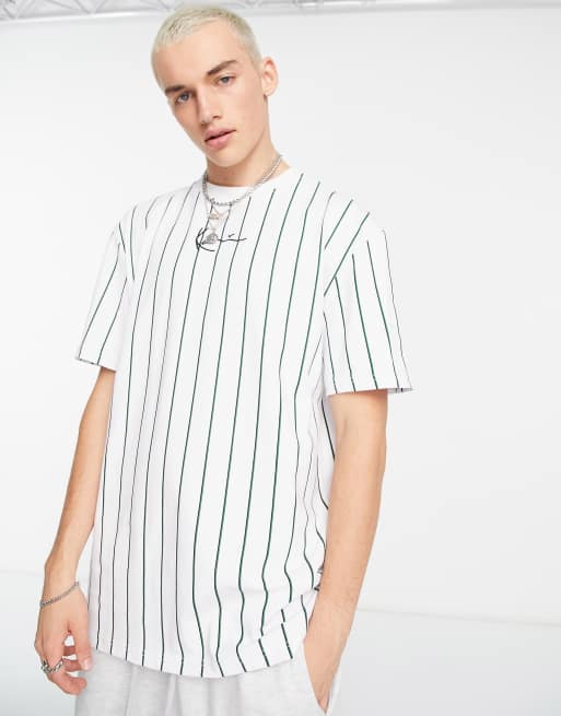Karl Kani – Signature – Vit kritstrecksrandig t-shirt