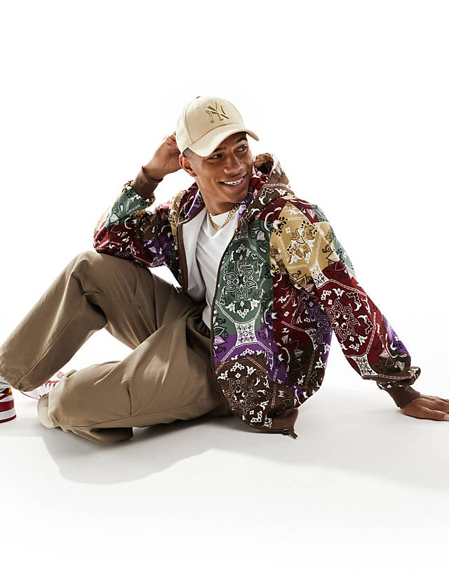 Karl Kani - signature zip through hoodie in multicoloured patchwork paisley