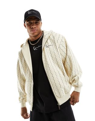 Karl Kani signature zip through hoodie in off white with wavy vertical stripes