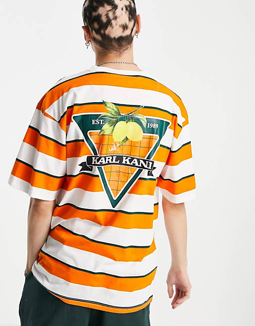 Karl Kani small signature stripe t-shirt in orange/white