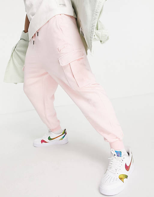 Karl Kani small signature washed cargo joggers in rose