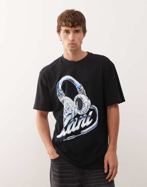 Karl Kani - Sort oversized T-shirt med print med hovedtelefoner foran og bagpå