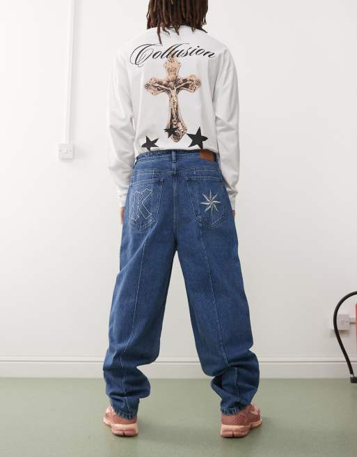 Karl Kani straight leg jeans in mid wash blue | ASOS