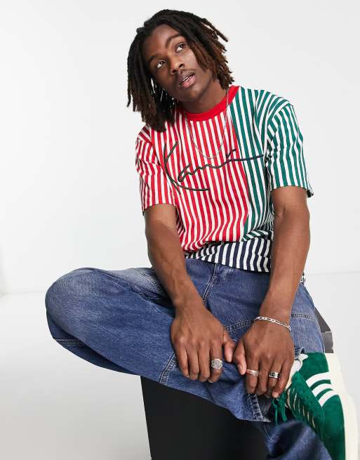 Karl Kani - T-shirt a righe color block multicolore con firma