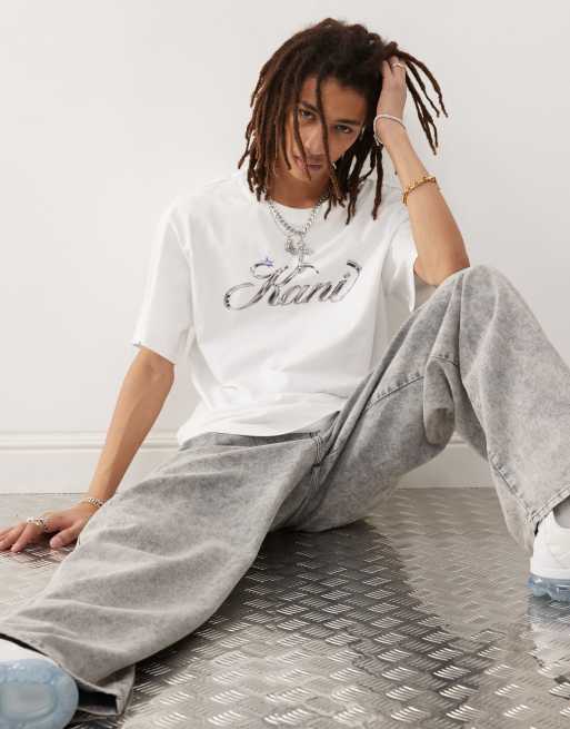 Karl Kani – T-Shirt in Weiß mit Logo der Farbe Icy Chrome 