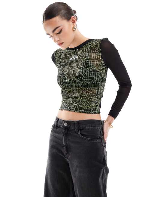 Karl Kani - Top manches longues rétro à lacets et imprimé - Noir et vert, 2 de 4