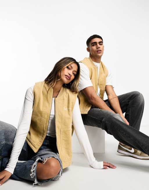 Karl Kani unisex cord vest in beige with logo print