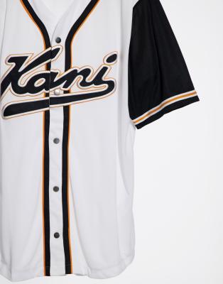 Karl kani Baseball Jersey Varsity Block Pinstripe White