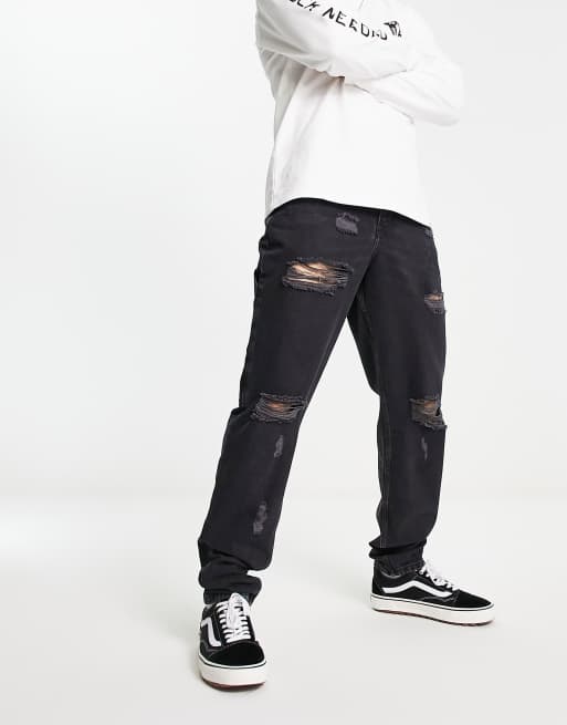 Karl Kani - Workwear - Toelopende distressed jeans in zwart