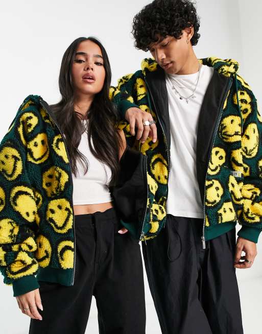 Karl Kani x Smiley – Unisex Sherpa-Kapuzenpullover in Grün ASOS
