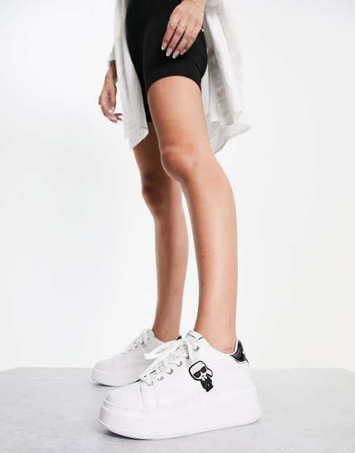 Karl Lagerfeld - Anakapri - Sneakers flatform bianche in pelle con linguetta posteriore nera